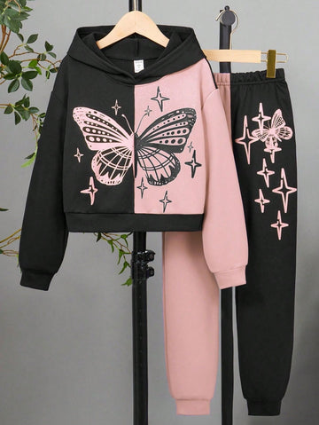 Butterfly Blackbabypink Fleece Tracksuit