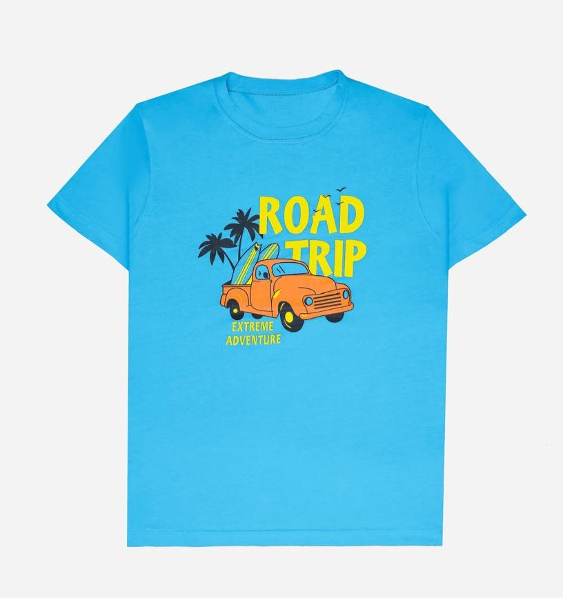 Blue "Road Trip" Slogan T-Shirt For Boys