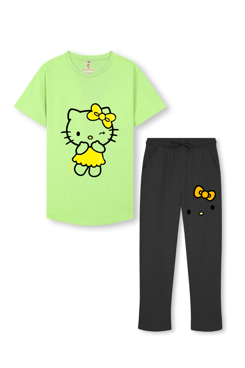 Little caty Curved tshirt Set For Girls