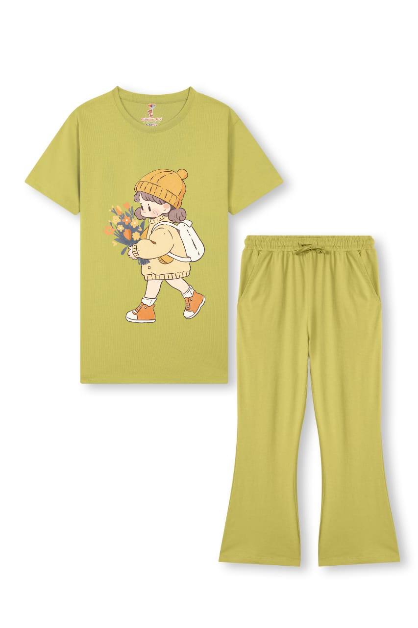 Mustard Sweet Girl Bellbottom Tracksuit For Girls