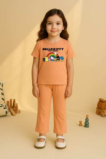 Peach Hello kitty Bellbottom Tracksuit For Firls