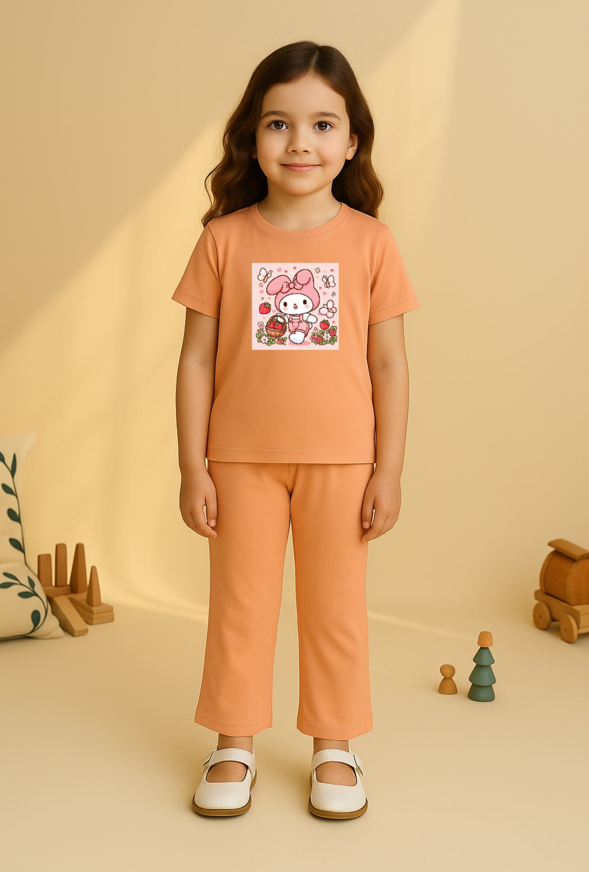 Peach Funky Bellbottom Trouzer Set For Girls (Copy)