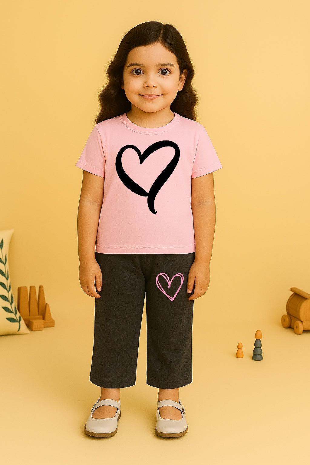 Pink White Heart Tracksuit For Girls
