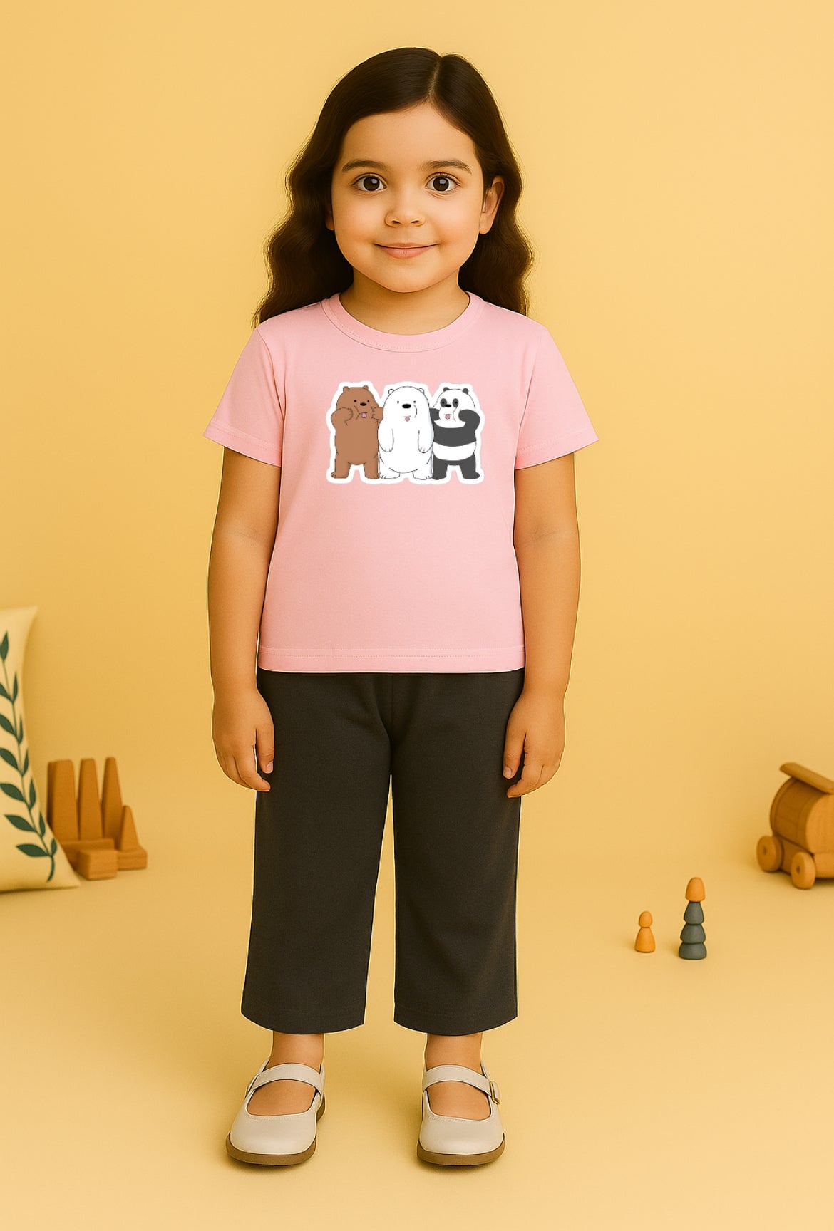 Pink Black Funky Bear Tracksuit For Girls