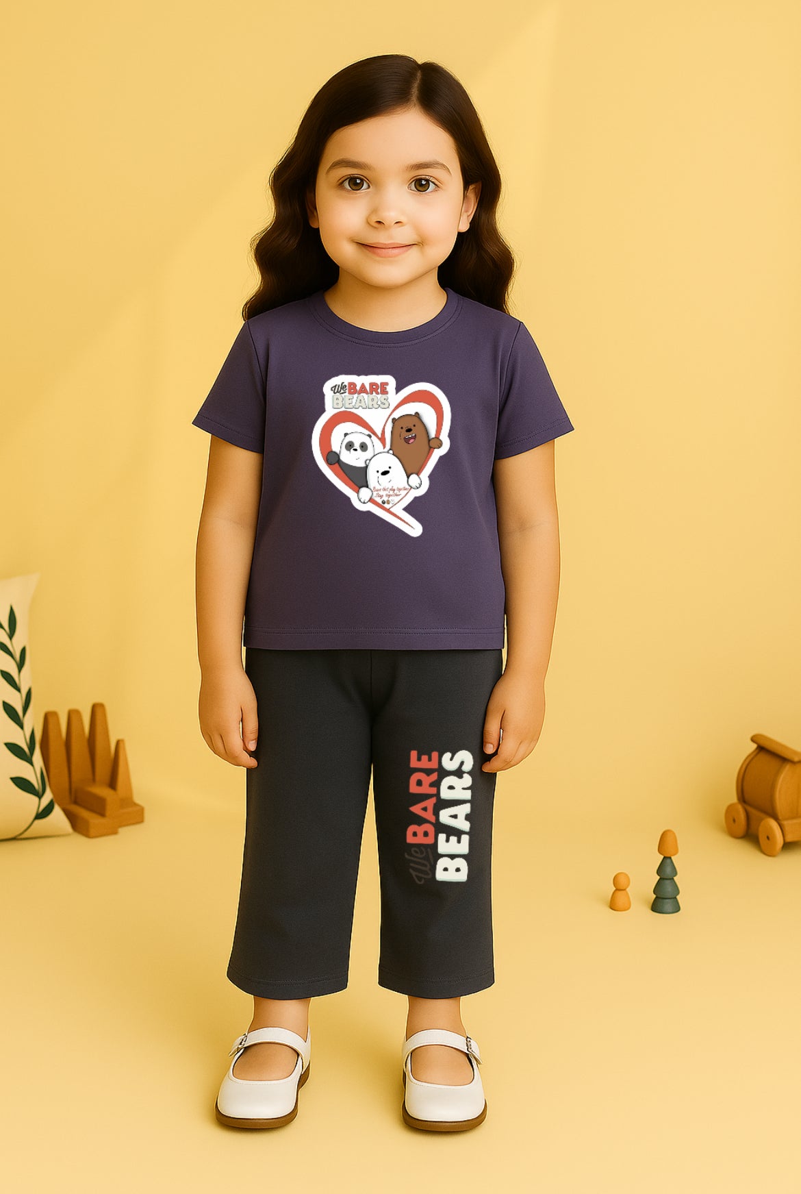 Greyish Purple Bare Bears Tracksuit For Girls