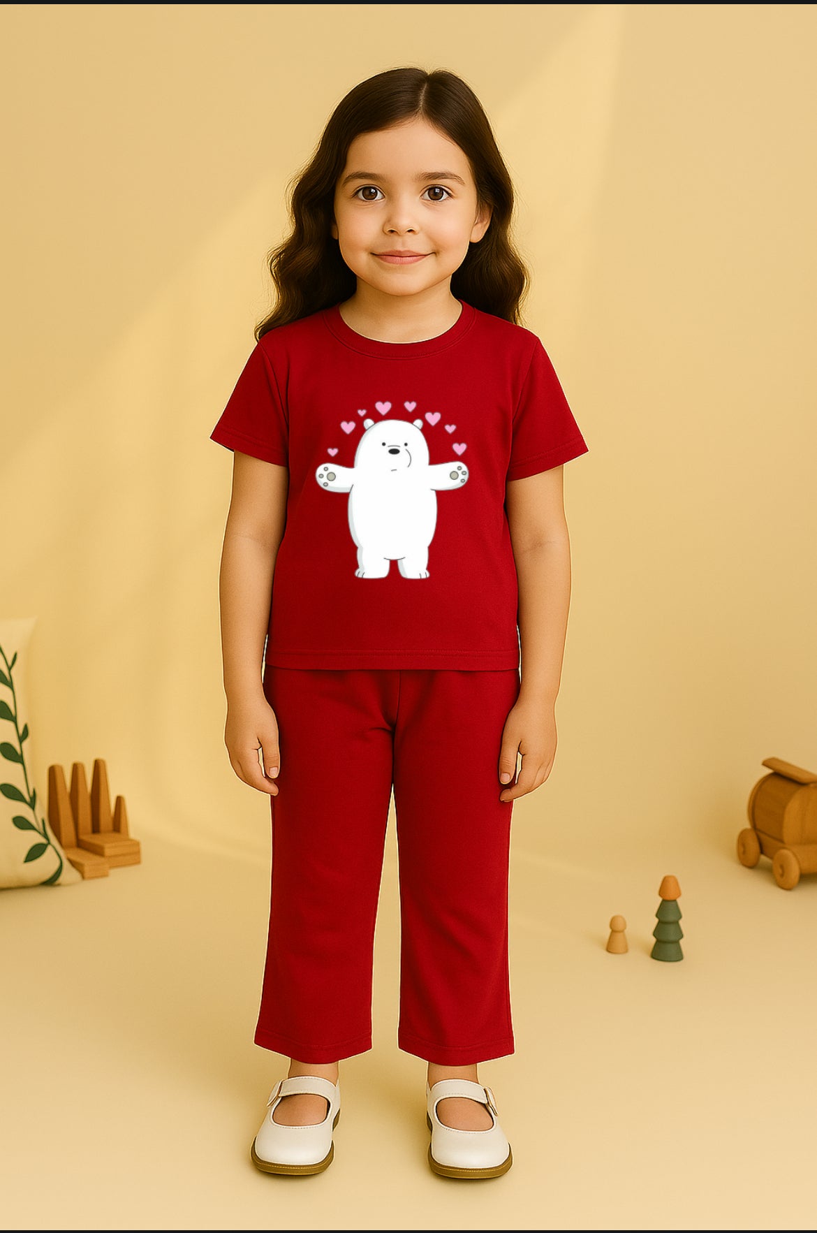 Mehrun White Bear Bellbottom Trouzer Full Set