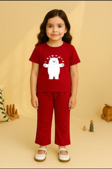 Mehrun White Bear Bellbottom Trouzer Full Set