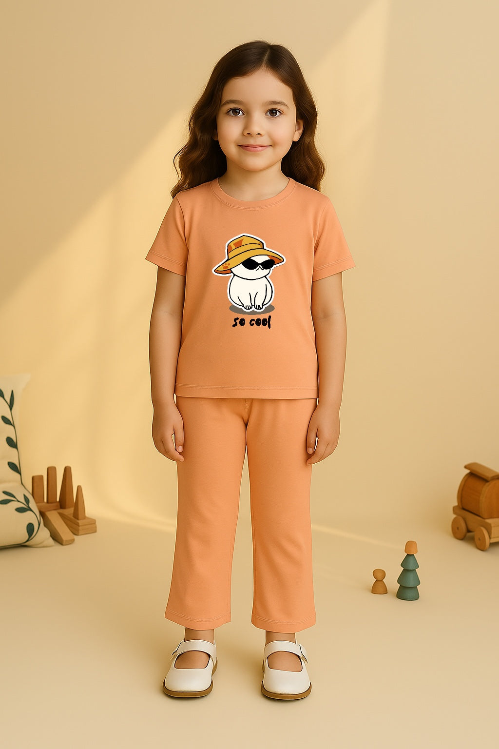 Peach Bellbottom Trouzer Full Set