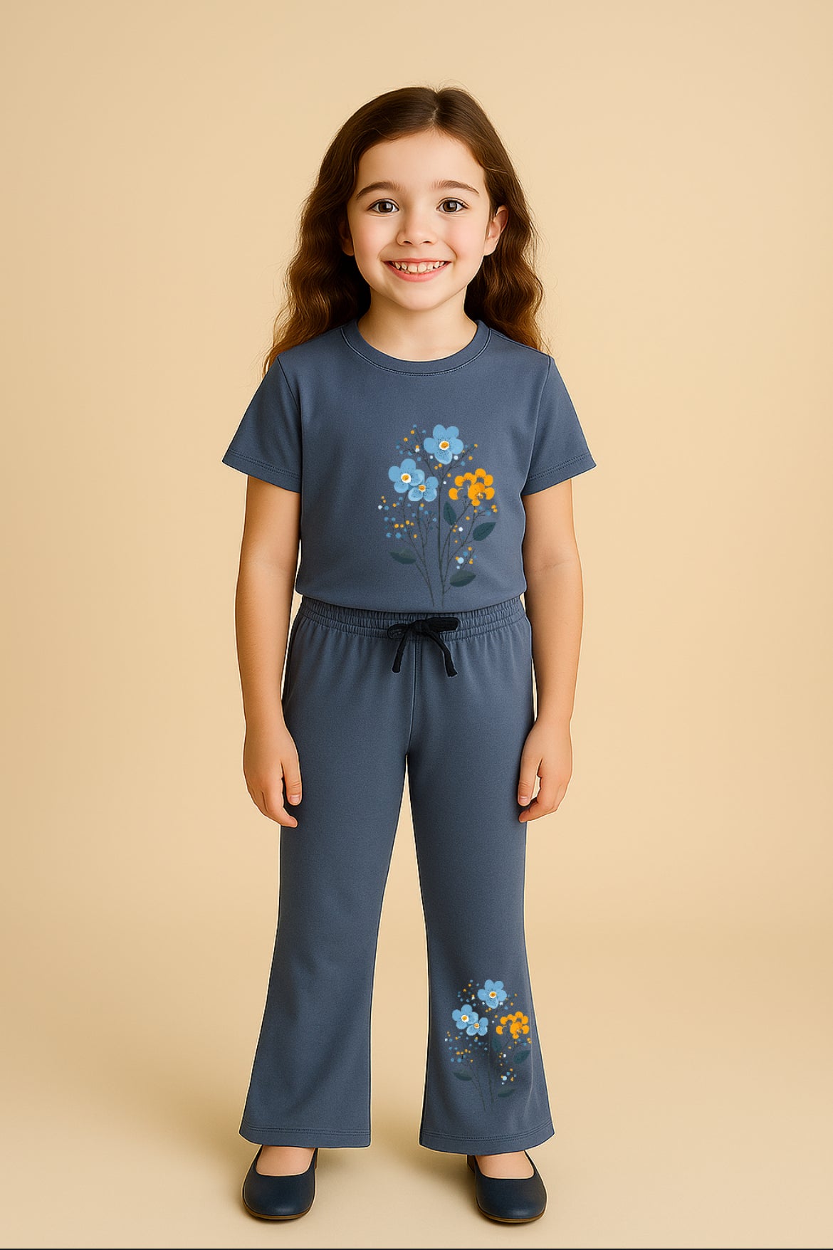 Grey color flower Bellbottom Trouzer set