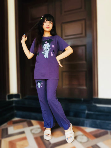 Dark Purple Kuromi Bellbottom Trouzer