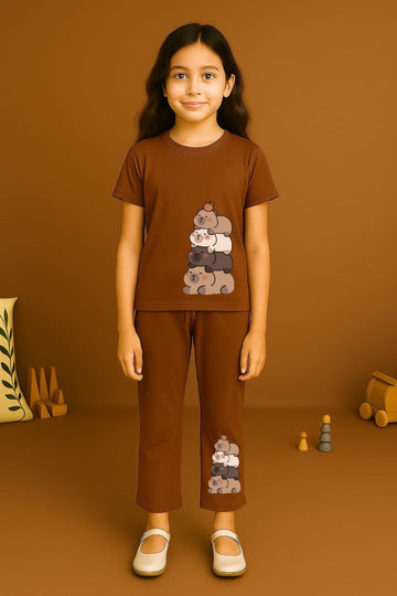 Chocolate Cute Bear BellBottom Trouzer Full Set