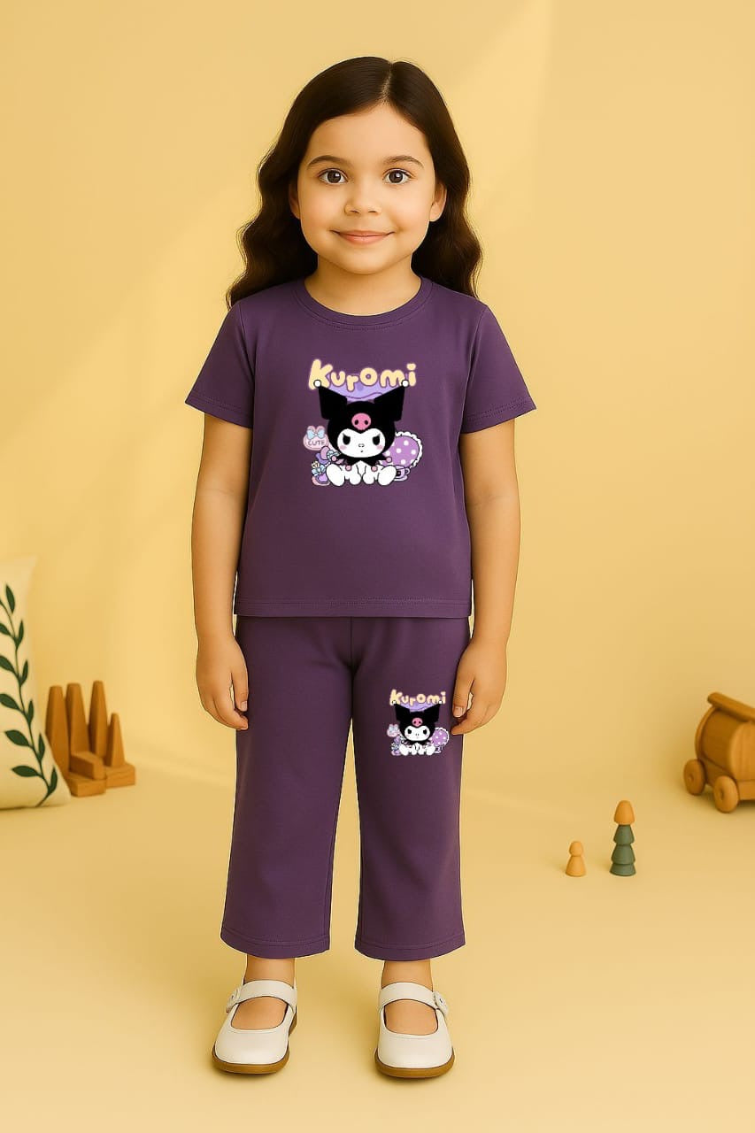 Dark Purple Kuromi Bellbottom Trouzer Full Set